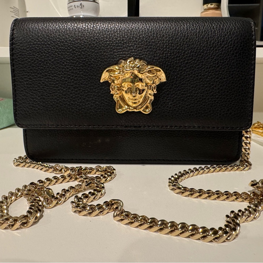 Versace Black Crossbody Bag with Gold Chain